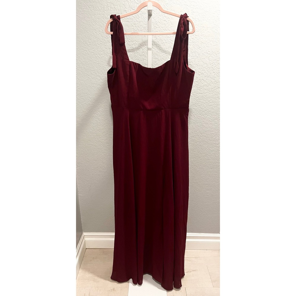 NWT Lulus Summer Invite Wine Red Tie-Strap Tiered Midi Dress XL